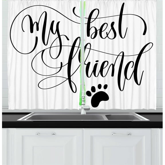 Best Friend Curtains 2 Panels Set, My Best Friend Positive Cursive Lettering Paw Symbol Plain Background, Window Drapes for Living Room Bedroom, 55"W X 39"L,Charcoal Grey White, by Ambesonne