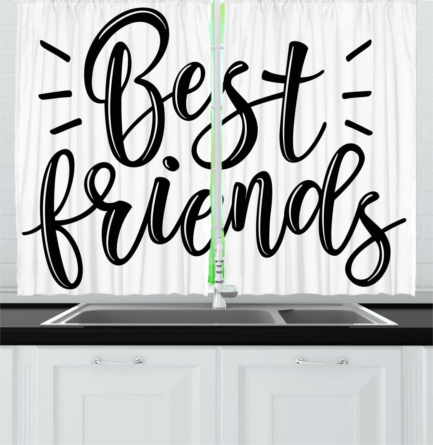 Friends Are Family We Choose White Polyester Kitchen Curtains