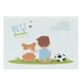 thumbnail image 1 of Best Friend Cutting Board, Cartoon Little Boy Hugging His Dog with a Soccer Ball near Him, Decorative Tempered Glass Cutting and Serving Board, in 3 Sizes, by Ambesonne, 1 of 2