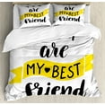 thumbnail image 1 of Best Friend Duvet Cover Set, Monochrome You Are My Best Friend Lettering on Plain Background, Decorative 3 Piece Bedding Set with 2 Pillow Shams, Queen Size, Charcoal Grey Yellow, by Ambesonne, 1 of 3