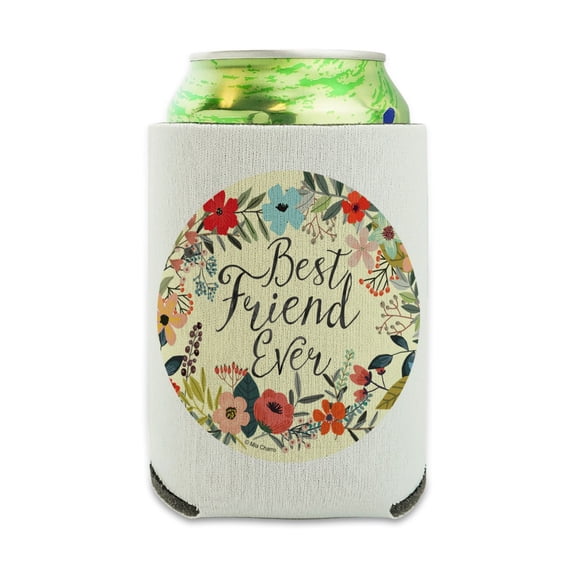 Best Friend Ever Floral Can Cooler - Drink Sleeve Hugger Collapsible Insulator - Beverage Insulated Holder