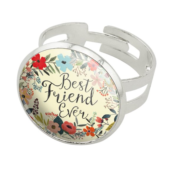 Best Friend Ever Floral Silver Plated Adjustable Novelty Ring