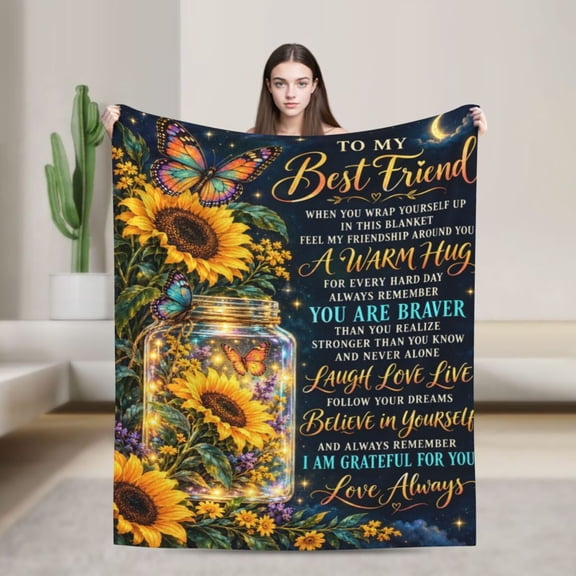 Best Friend Flannel Throw Blanket with Sunflowers and Butterflies Inspirational Gift 50x40inch