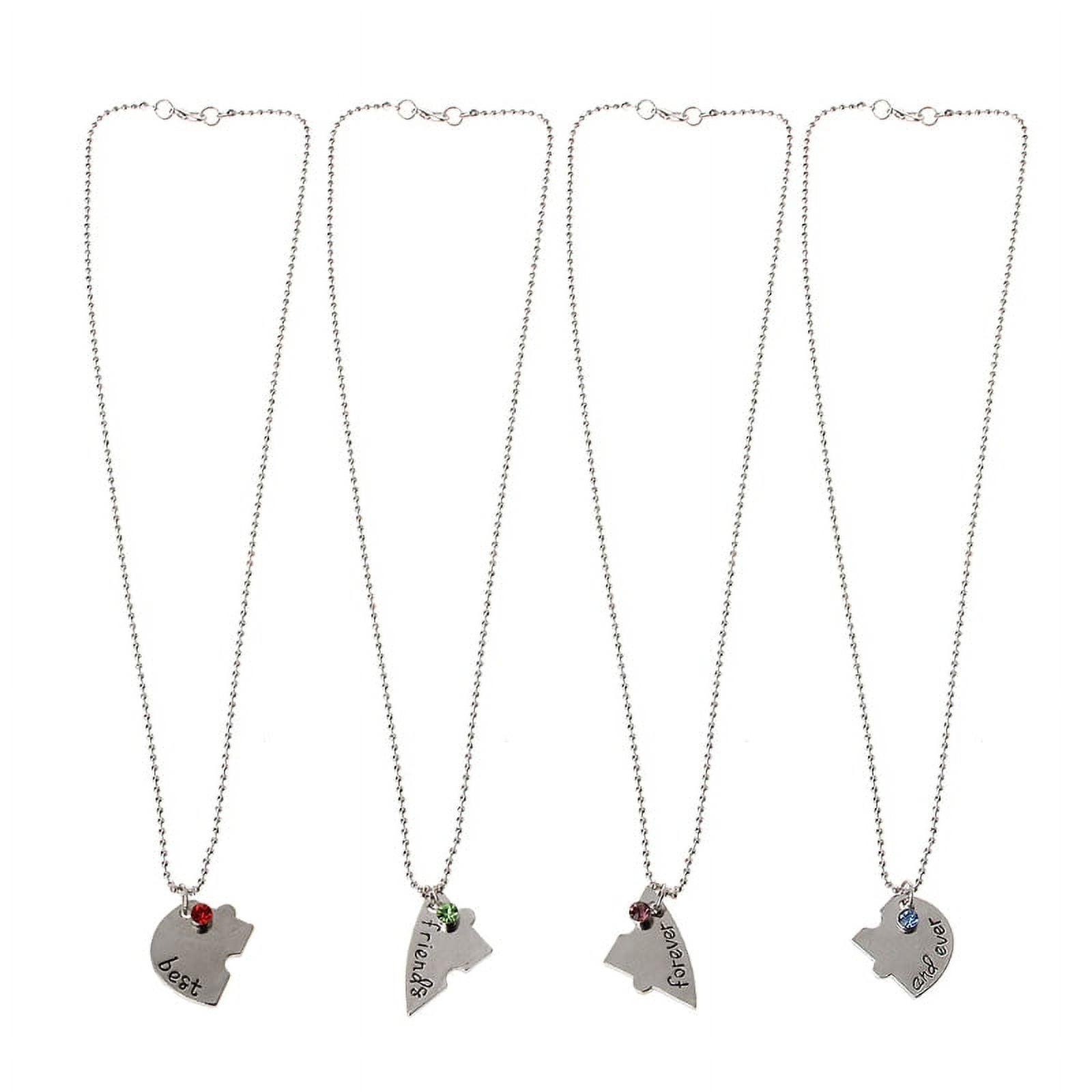 Best Friend Forever and Ever Friendship Matching Necklace 4 Pcs Heart Necklace