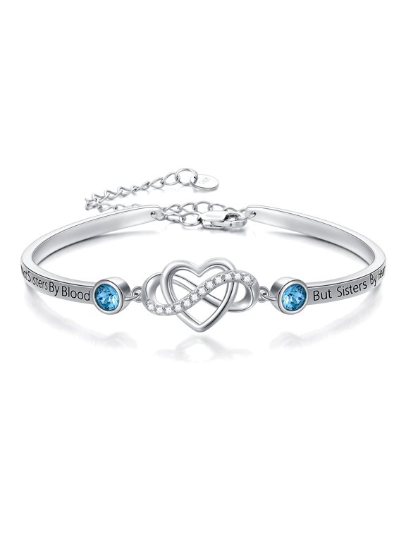 Best Friend Friendship Bracelet Sterling Silver Not Sister by Blood But Sister by Heart Infinity Bangle Birthday Jewelry Gift for Unbiological Sister Soul Sister Sister in Law Bestie