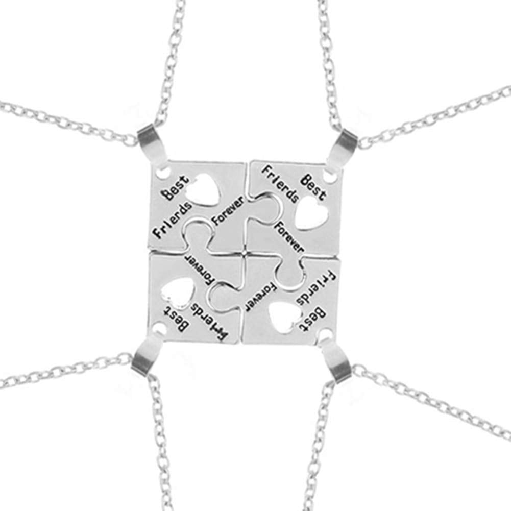 Best Friend Friendship Necklaces for 4, Best Friends Forever best friend Necklace Engraved Puzzle Friendship Pendant Charm Necklaces Set Christma Gift for Women Girls