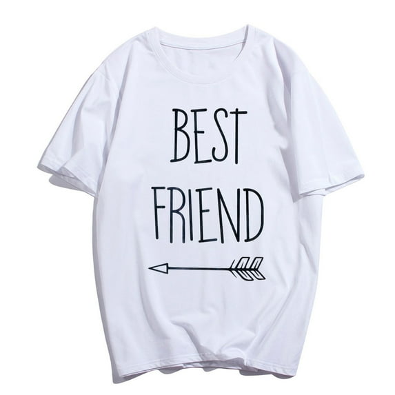 Best Friend Friendship Shirt Bestie T-shirt Casual Letter Graphics Shirt Short Sleeve Summer Tee Women Men Tops Gift White Small