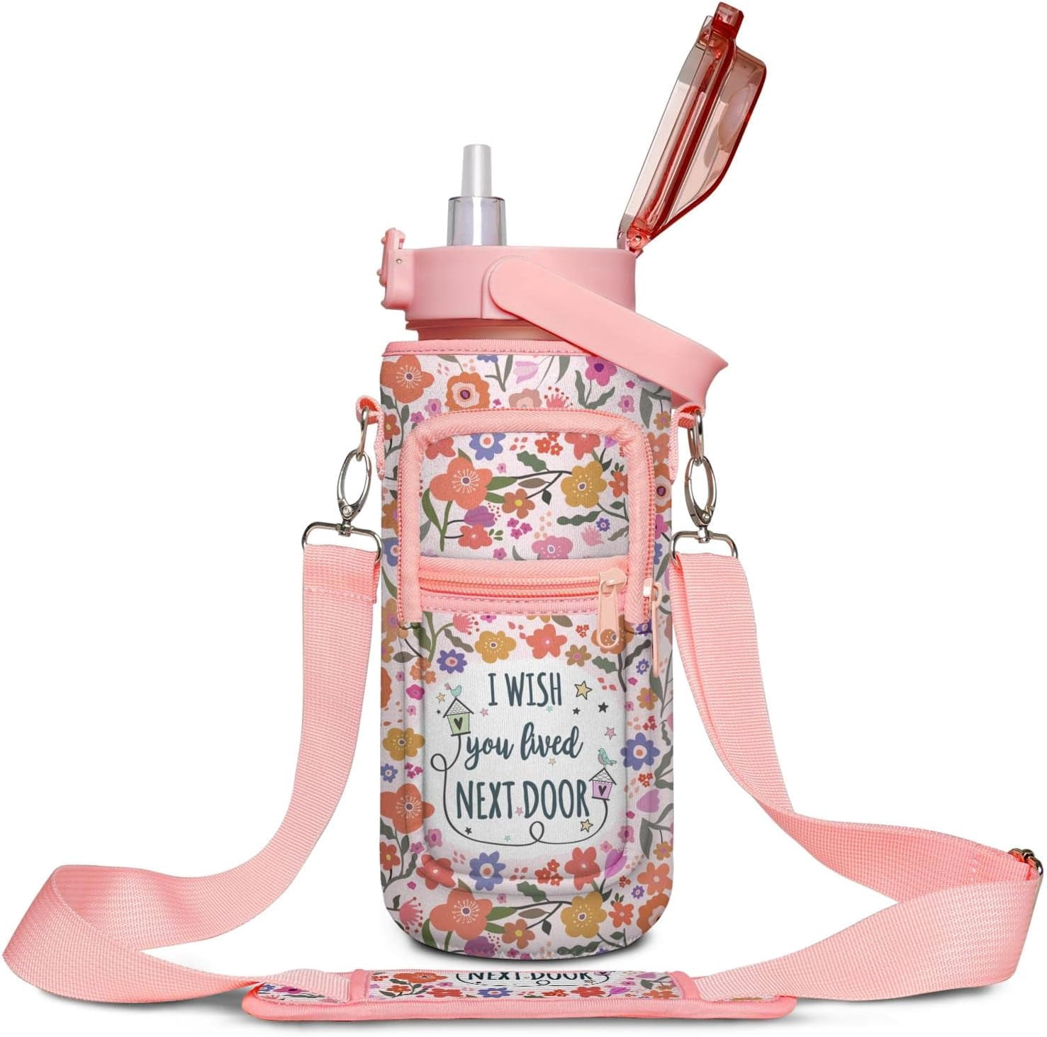 Best Friend Gift Women - Half Gallon Water Bottle with Sleeve - I Wish You Lived Next Door - Best Friend - BPA Free 64 OZ Water Bottle - with Time Marker Leakproof Water Jug