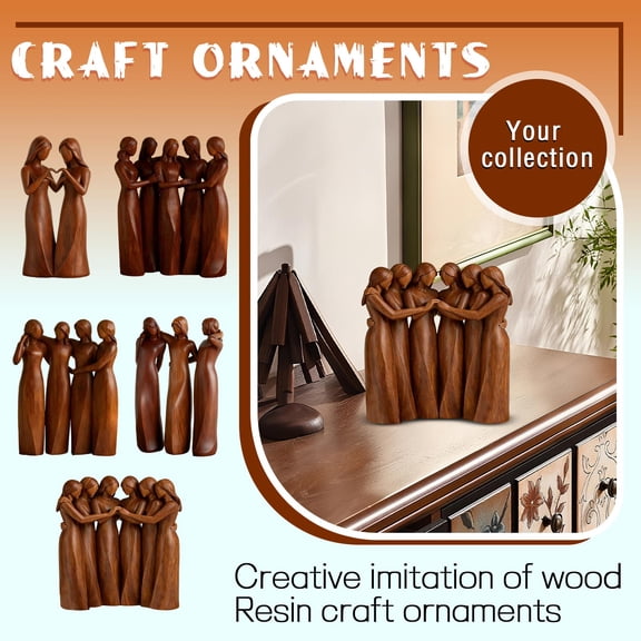 Best Friend Gifts – Four Sisters Resin Sculpture 7.09 Inch Wood-Look Finish, Hand-Crafted Statue for Birthday, Christmas, Women Friendship Gift (Style E)