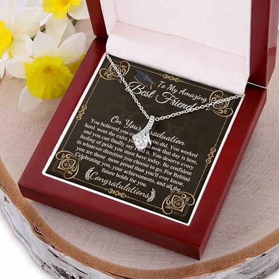 Best Friend Graduation Gift For Her, College Graduation Necklace For Best Friend High School Gradution Gift Alluring Beauty Necklace With Message Card
