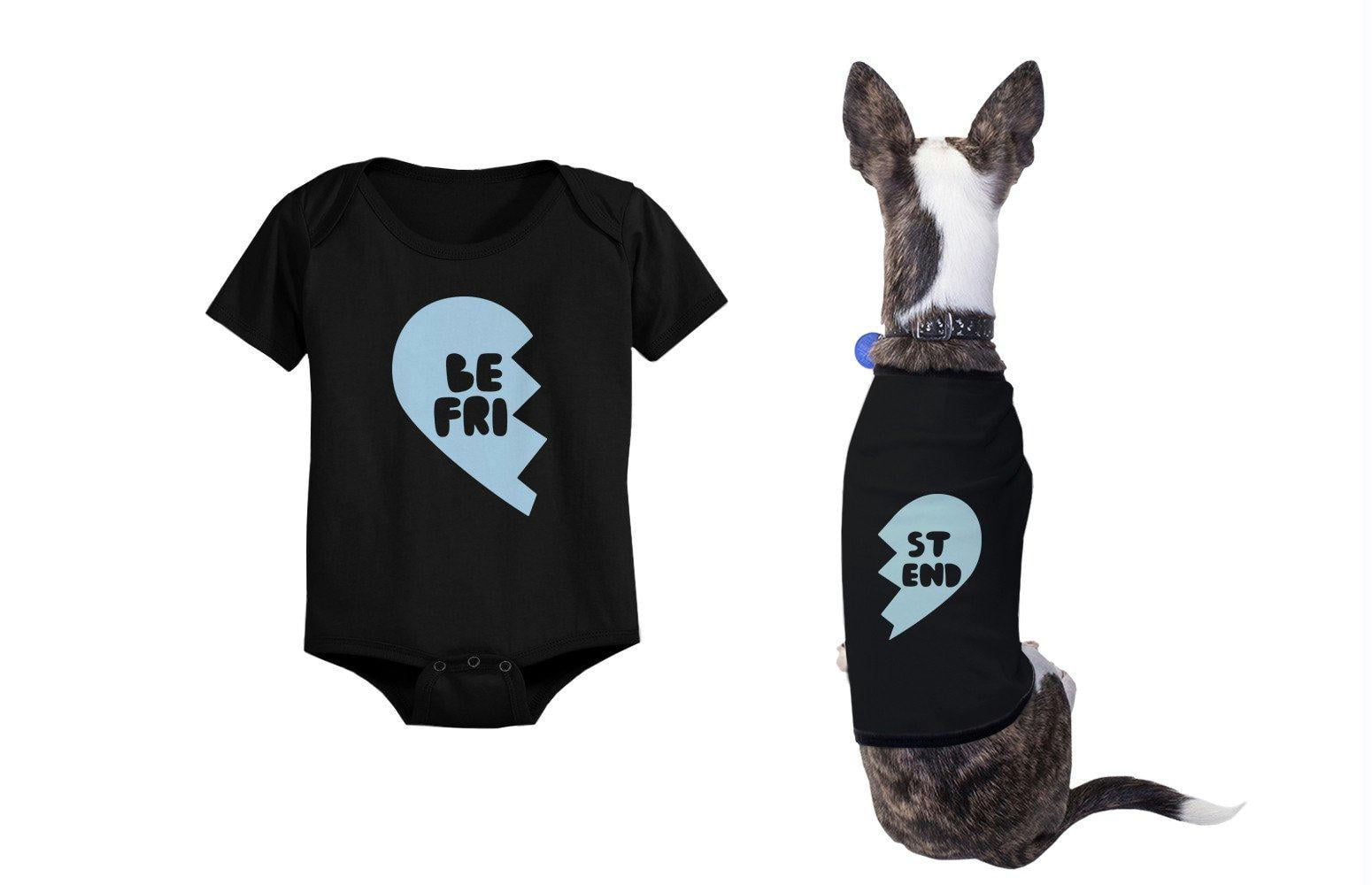 Best Friend Half Heart Matching Baby Onesies and Dog Shirts Pet