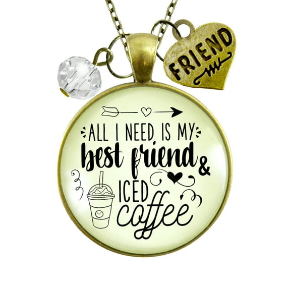 Best Friend Iced Coffee Necklace Gutsy Goodness Female Adult Bronze Metal Jewelry