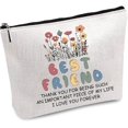 thumbnail image 1 of Best Friend Makeup Bag Canvas Cosmetic Bag Multi Purpose Pen Case Zipper Toiletry Travel Bag Case Purse Pouches Portable Survival Kit for Women Friendship Bestie Graduation Gifts 10x7Inch, 1 of 6