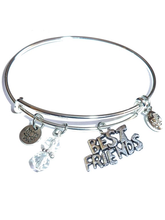 Best Friend Message Charm Expandable Wire Bangle Bracelet, COMES IN A GIFT BOX!