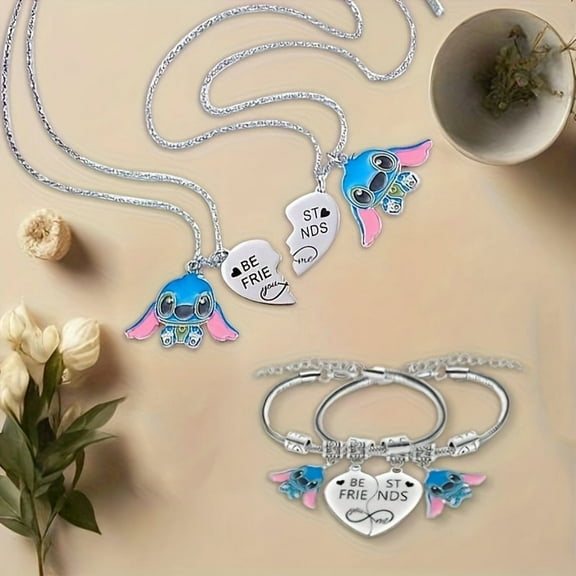 Best Friend Necklace & Bracelet 4-Piece Set, Vintage Stainless Steel Friendship Matching Heart-Shaped Jewelry, Suitable for Daily Wear or as a Gift