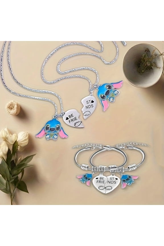 Best Friend Necklace & Bracelet 4-Piece Set, Vintage Stainless Steel Friendship Matching Heart-Shaped Jewelry, Suitable for Daily Wear or as a Gift