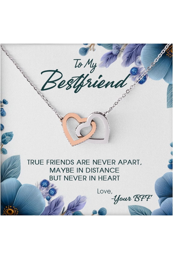 Best Friend Necklace, Double Heart Pendant Jewelry Gift for BFF, True Friendship Message Card Included, Appreciation Present for Birthday, Farewell, or Just Because, Elegant Jewelry for Her