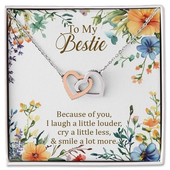 Best Friend Necklace Gift – Interlocking Hearts Jewelry with Heartfelt Message Card, Meaningful Friendship Keepsake for Women, Birthday or Just Because Gift for Bestie