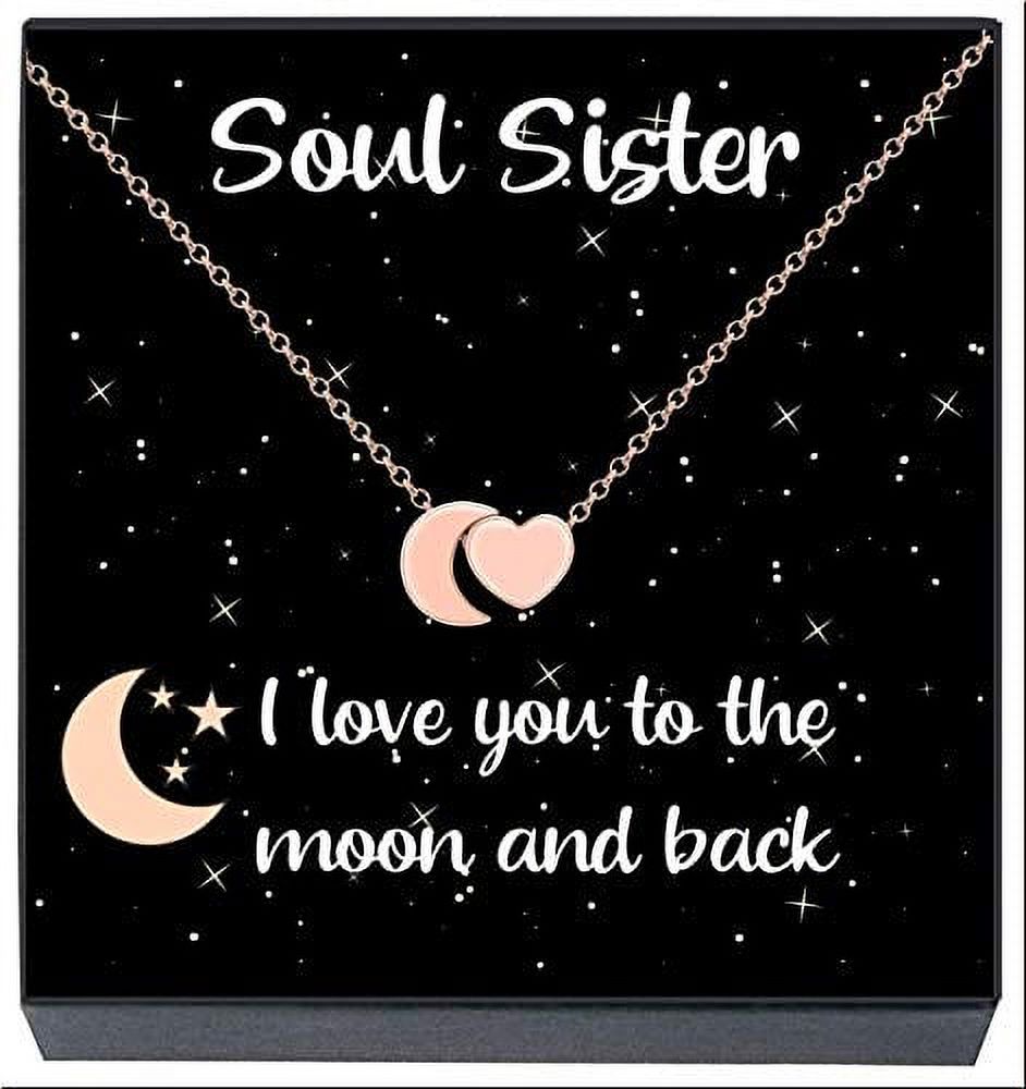 Best Friend Necklace, Soul Sister Jewelry Gifts , ''I Love You to the Moon and Back'' Heart Necklace, Friendship Jewelry Gifts Best Friends Forever, BFF, Besties, Women, Teens, Girls (Rose Gold) - image 1 of 5