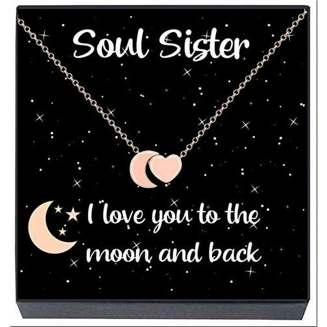 Best Friend Necklace, Soul Sister Jewelry Gifts , ''I Love You to the Moon and Back'' Heart Necklace, Friendship Jewelry Gifts Best Friends Forever, BFF, Besties, Women, Teens, Girls (Rose Gold)