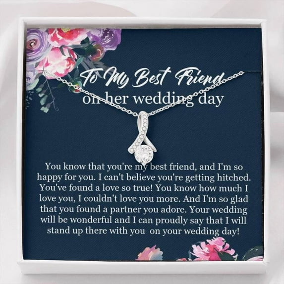Best Friend Necklace for Wedding Day, Personalized Jewelry Gift, Custom Message Card, Friend Of The Bride, Bride Jewelry Gift