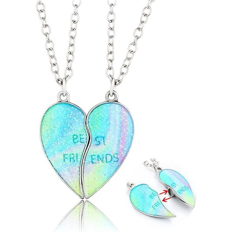 Best Friend Necklaces for 2 Girls Magnetic Colorful Illusion Matching Heart Necklaces for Best Friends Gifts for Birthday Christmas Presents for Bestie Glitter friend Friendship Necklace Walmart