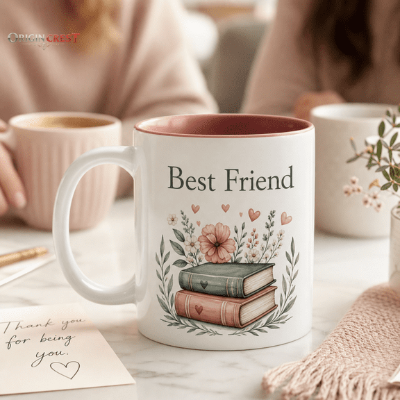Best Friend Personalized Mug, Floral Book Lover Coffee Cup Gift for Friendship