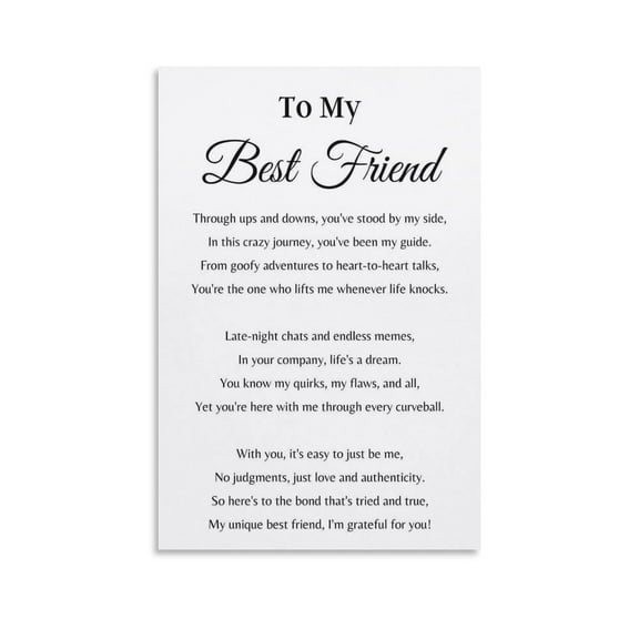 Best Friend Poem Print, Best Friend Quote Print, Birthday Gift for Best Friend, Bestie Poem Poster Decorative Painting Canvas Wall Art Living Room Posters Bedroom Painting
