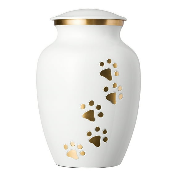 Best Friend Services Ottilie Paws Pet Urn-LRG, White/Vert Brass Paws