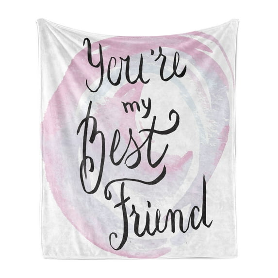 Best Friend Soft Flannel Fleece Throw Blanket, Cursive Texting on Pastel Watercolor Circles, Cozy Plush for Indoor and Outdoor Use, 60" x 80", Baby Pink White, by Ambesonne