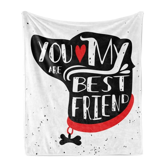 Best Friend Soft Flannel Fleece Throw Blanket, Hand Drawn Calligraphical Layout with a Dog Portrait, Cozy Plush for Indoor and Outdoor Use, 50" x 70", Charcoal Grey White, by Ambesonne