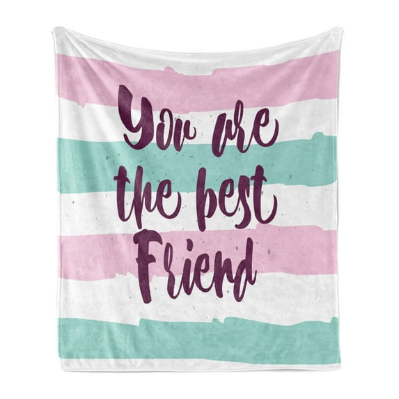 Best Friend Soft Flannel Fleece Throw Blanket, Handwritten Bold Inscription on a Stripey Background, Cozy Plush for Indoor and Outdoor Use, 60" x 80", Baby Pink Pale Seafoam, by Ambesonne
