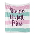 thumbnail image 1 of Best Friend Soft Flannel Fleece Throw Blanket, Handwritten Bold Inscription on a Stripey Background, Cozy Plush for Indoor and Outdoor Use, 70" x 90", Baby Pink Pale Seafoam, by Ambesonne, 1 of 5