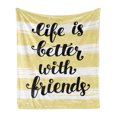 thumbnail image 1 of Best Friend Soft Flannel Fleece Throw Blanket, Life Is Better with Friends Cursive Lettering Art, Cozy Plush for Indoor and Outdoor Use, 70" x 90", Pale Yellow White, by Ambesonne, 1 of 5