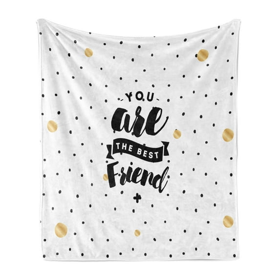 Best Friend Soft Flannel Fleece Throw Blanket, Modern You are the Typography on a Polka Dotted Background, Cozy Plush for Indoor and Outdoor Use, 50" x 70", Sand Brown and Charcoal Grey, by Ambesonne