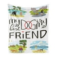 thumbnail image 1 of Best Friend Soft Flannel Fleece Throw Blanket, My Dog is My Best Friend Text with 4 Dog Scenes Animal Lovers Theme, Cozy Plush for Indoor and Outdoor Use, 50" x 60", Multicolor, by Ambesonne, 1 of 5