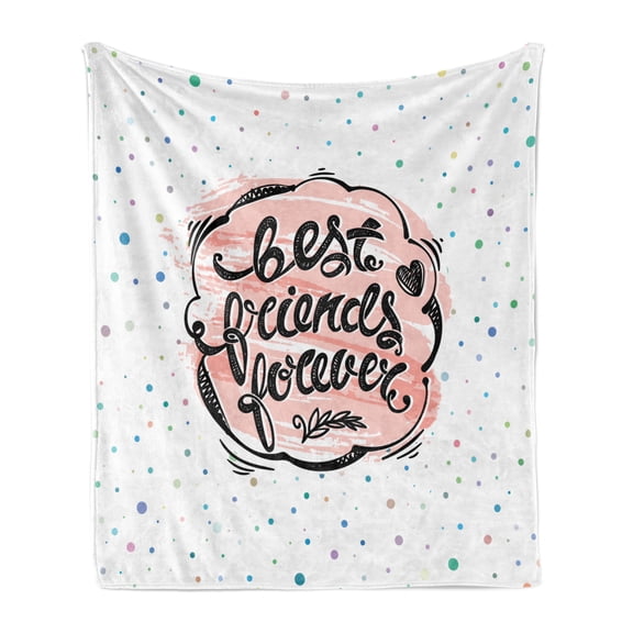 Best Friend Soft Flannel Fleece Throw Blanket, Vintage Design of Wording with Laurel Heart, Cozy Plush for Indoor and Outdoor Use, 50" x 60", Charcoal Grey Blush, by Ambesonne
