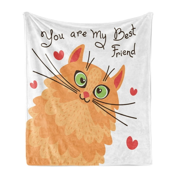 Best Friend Soft Flannel Fleece Throw Blanket, You Are My Best Friend Kitten Hearts, Cozy Plush for Indoor and Outdoor Use, 50" x 70", Peach Multicolor, by Ambesonne