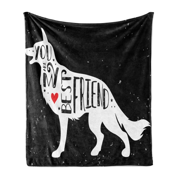 Best Friend Soft Flannel Fleece Throw Blanket, You Are My Best Friend Lettering German Shepherd Print, Cozy Plush for Indoor and Outdoor Use, 50" x 60", Vermilion White, by Ambesonne