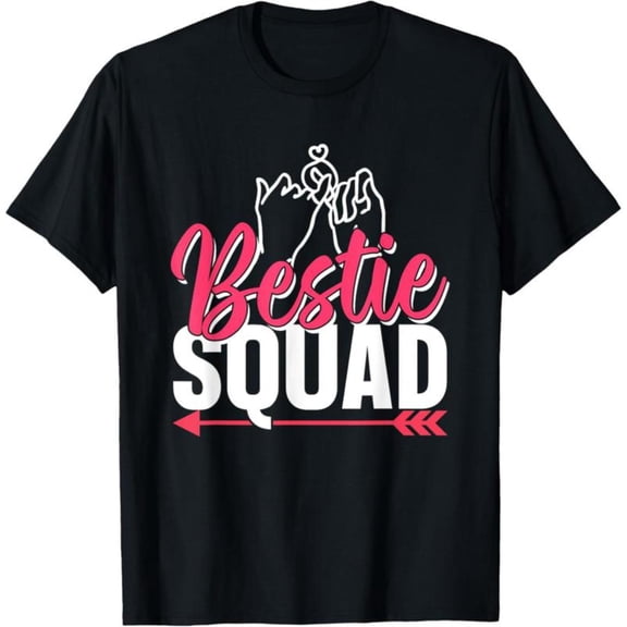 Best Friend Squad - Themed Printed Tee,Tops Features "Bestie SQUAD" Text with Pinky Promise Hands Illustration, Round Neck Regular Fit T - shirts, Size(S - 5XL)