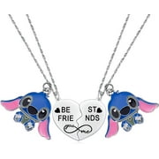 CHENKSHUE Best Friend Stitch Necklace Friendship Matching Heart Necklace for 2 Lilo and Stitch Stuff Jewelry for Friends BFF Bestie