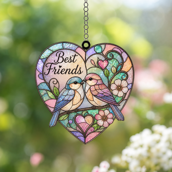 Best Friend Suncatcher Acrylic Heart Window Hanging Friendship Gift for Best Friends