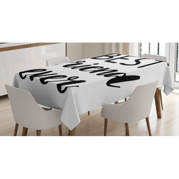 Best Friend Tablecloth, Best Friend Ever Cursive Lettering Monochrome Cute Illustration, Rectangular Table Cover for Dining Room Kitchen, 52" X 70",Charcoal Grey and White, by Ambesonne