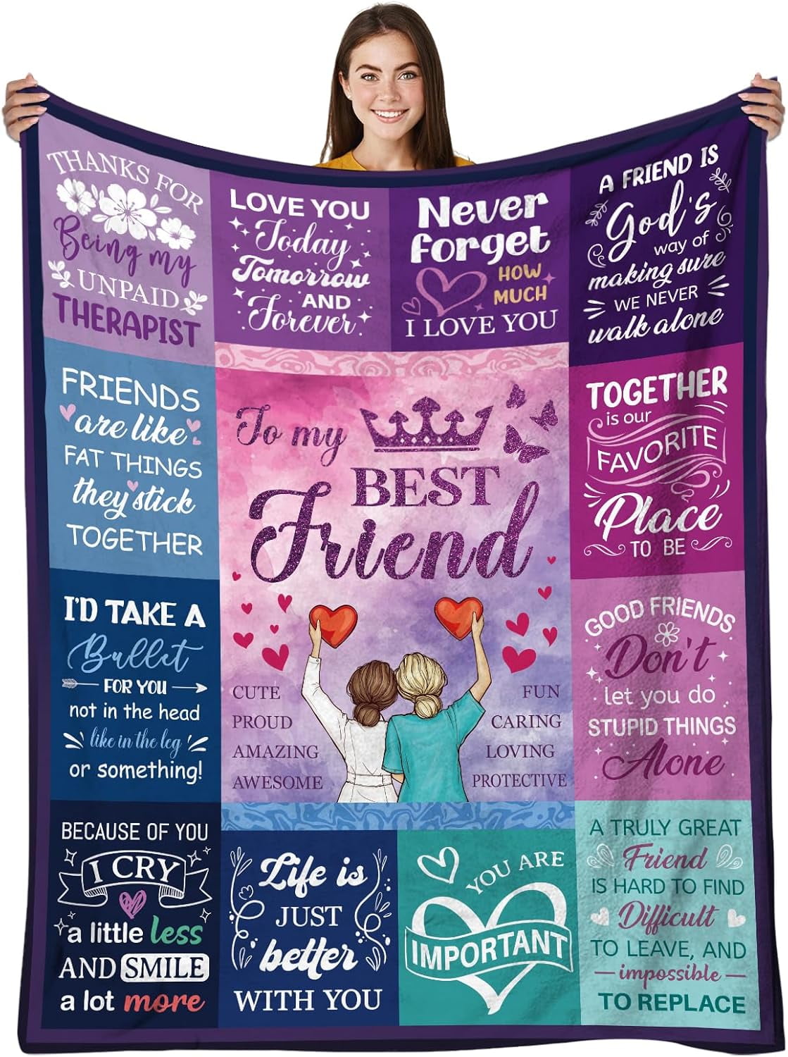 Best Friend Throw Blanket Purple, Best Friend Birthday Gifts for Women ...