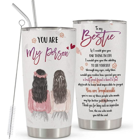 Best Friend Tumblers for Women - Stainless Steel You Are My Person Tumbler Cup 20oz for Bestie - Bestfriend Birthday Gifts - Gifts for Work Bestie