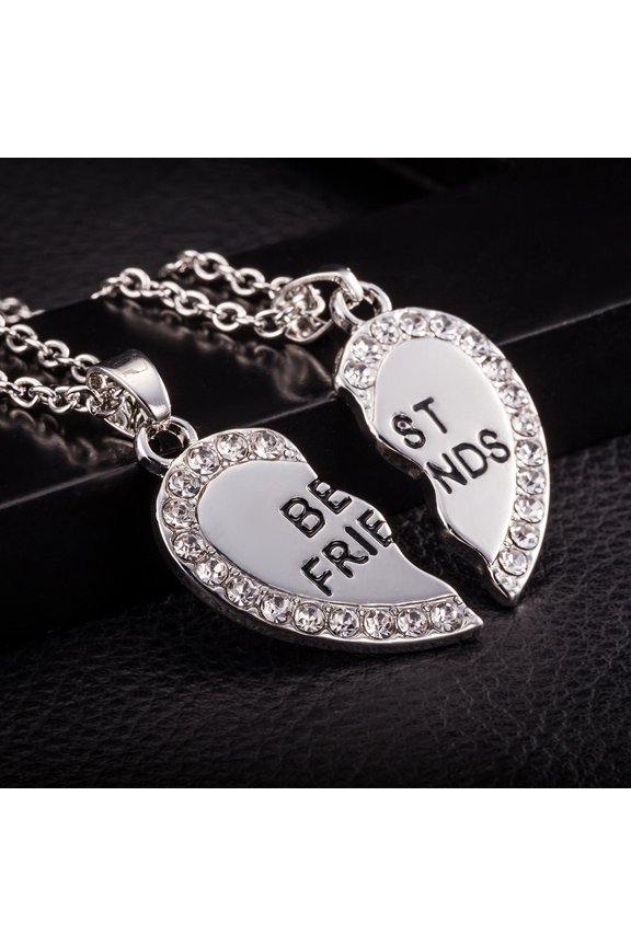 Best Friend Unisex Mens Womens Heart Pendant Necklace Jewelry Chain 1 Set Necklace, Heart - Shaped Split Best Friends Pendant With Rhinestones, Couples/Bff Friendship Jewelry