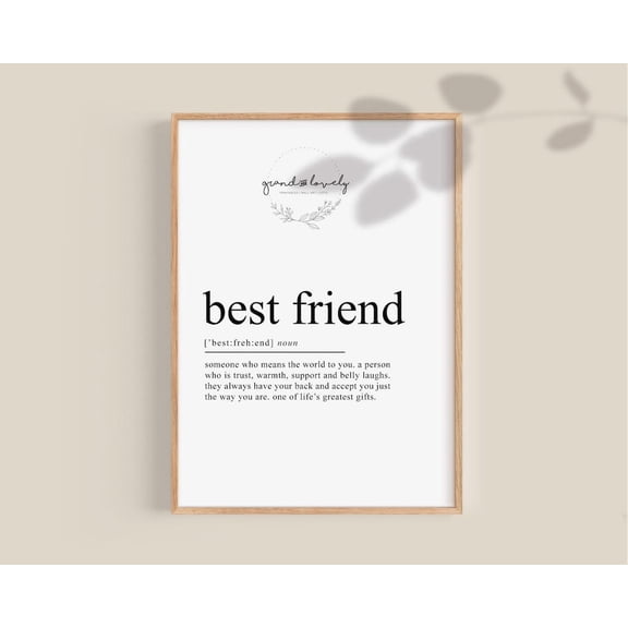 Best Friend birthday definition Dictionary Art Thank You Bestie Quote Poster, Unframed Poster Size 8x12