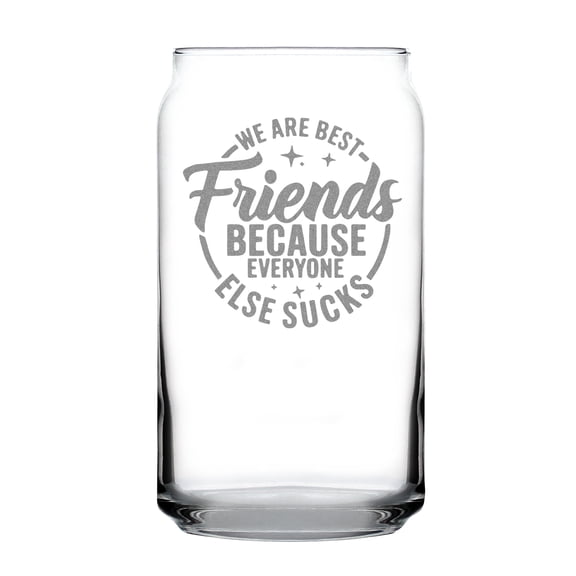 Best Friends 16oz Can-Shaped Pint Glass, Hand Engraved, Etched Glass for Friends, Fun Personalized Drinking