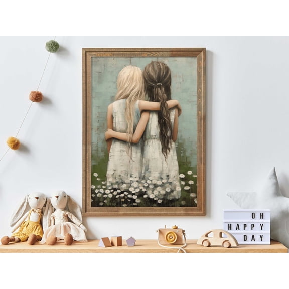 Best Friends Art, Sister Print, Vintage Girl Room Decor, Friendship Art, Bff Art, Sister Room Decor, Nursery Decor Art Wall Art, Modern Wall Decor, 24x36 UNFRAMED