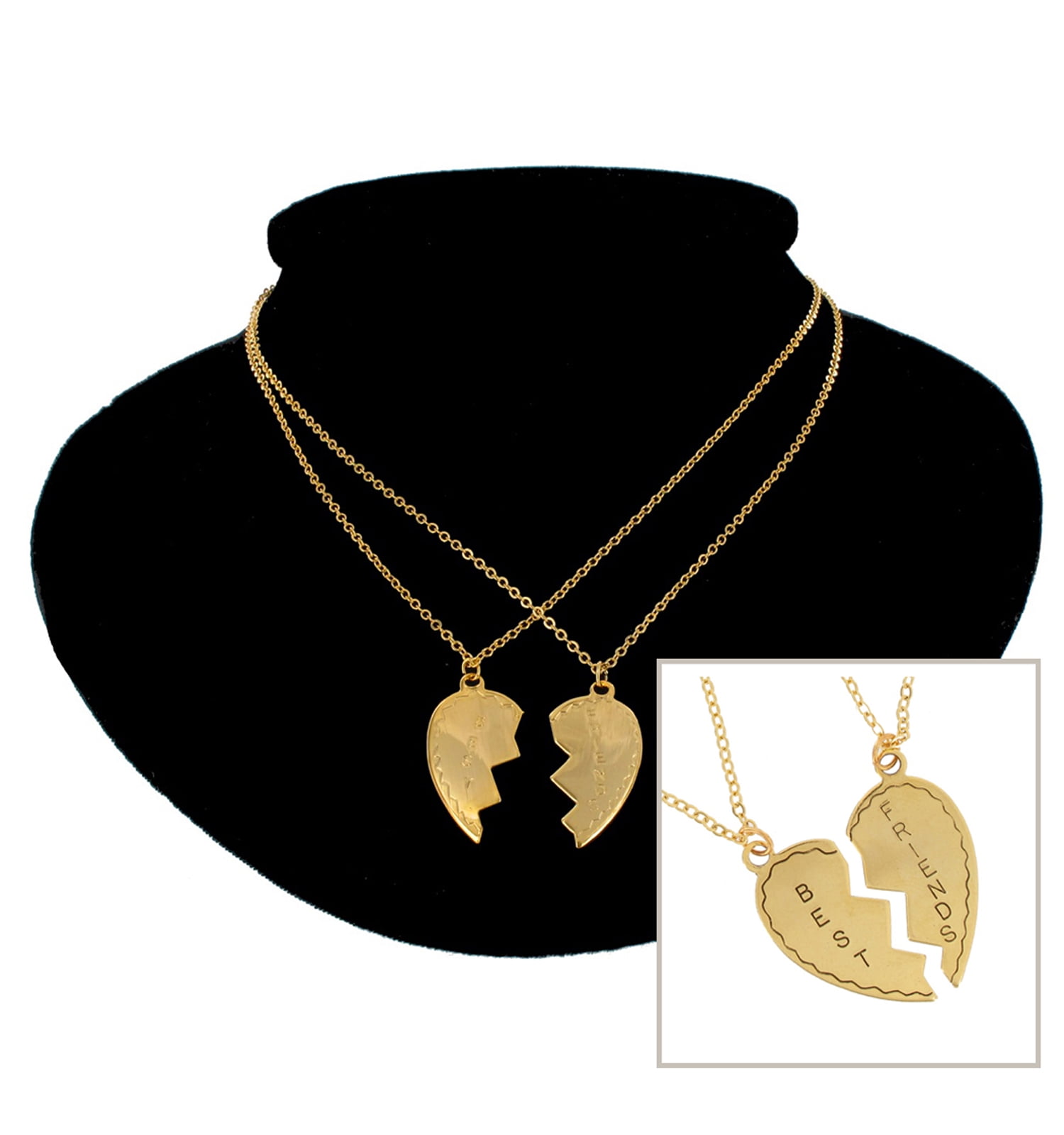 "Best Friends" Broken Heart Pendant Necklaces Bff Gold Tone Set Ladies Adult Female Women